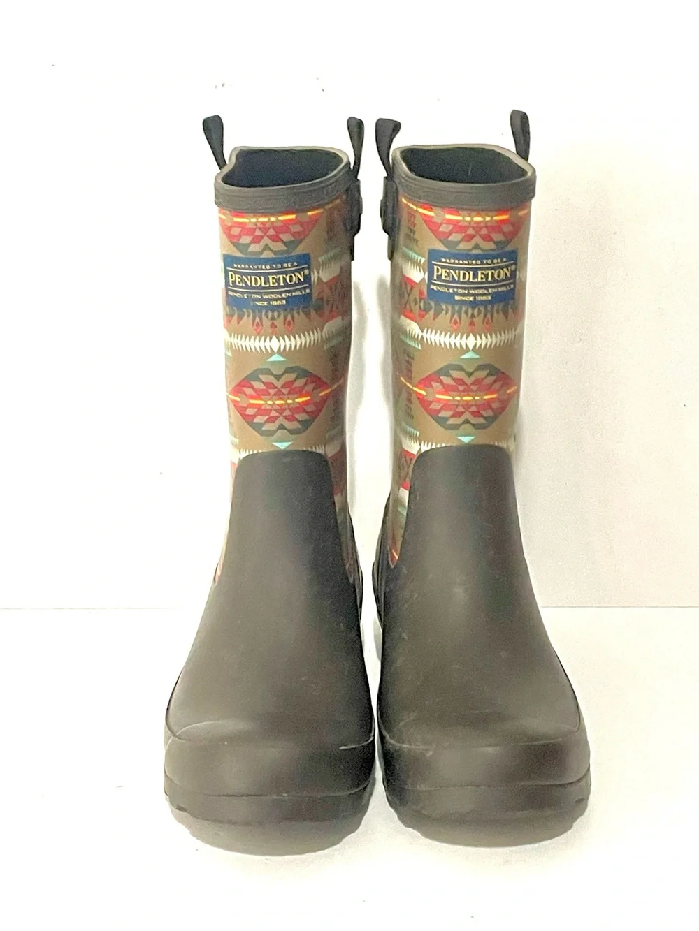Pendleton Olive Rubber Rain Boots with Aztec Print Shaft Size 8